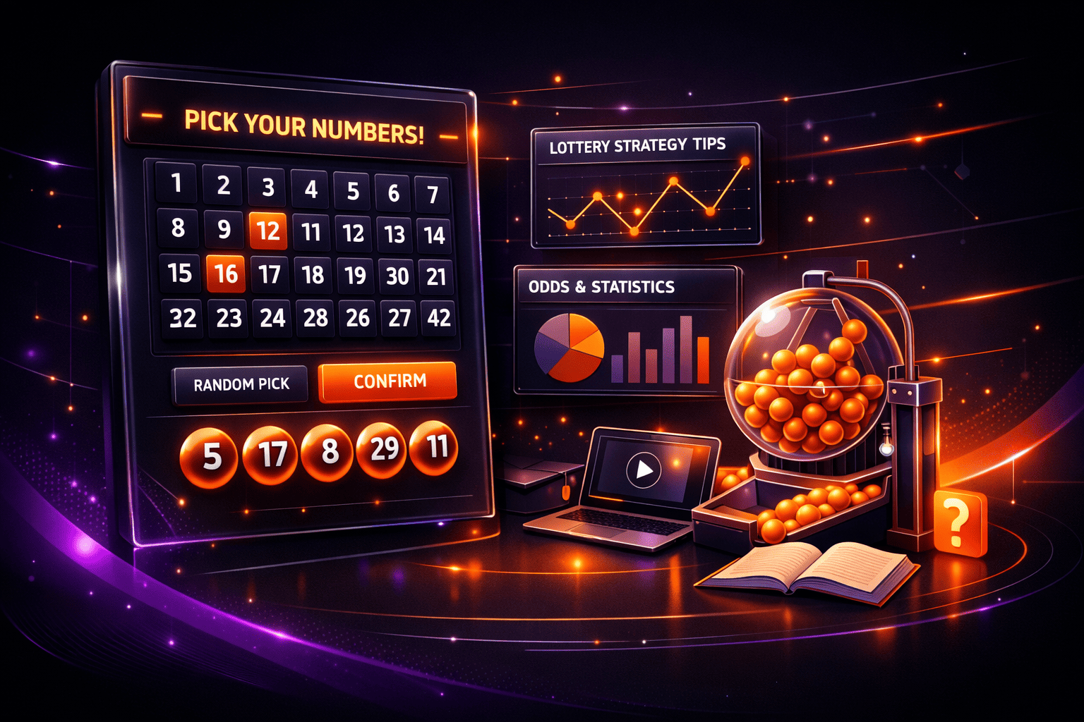 Modern lottery education platform showcasing interactive number selection and learning tools